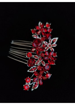  Кристален гребен за коса за абитуриентска прическа с червени кристали Red Touch